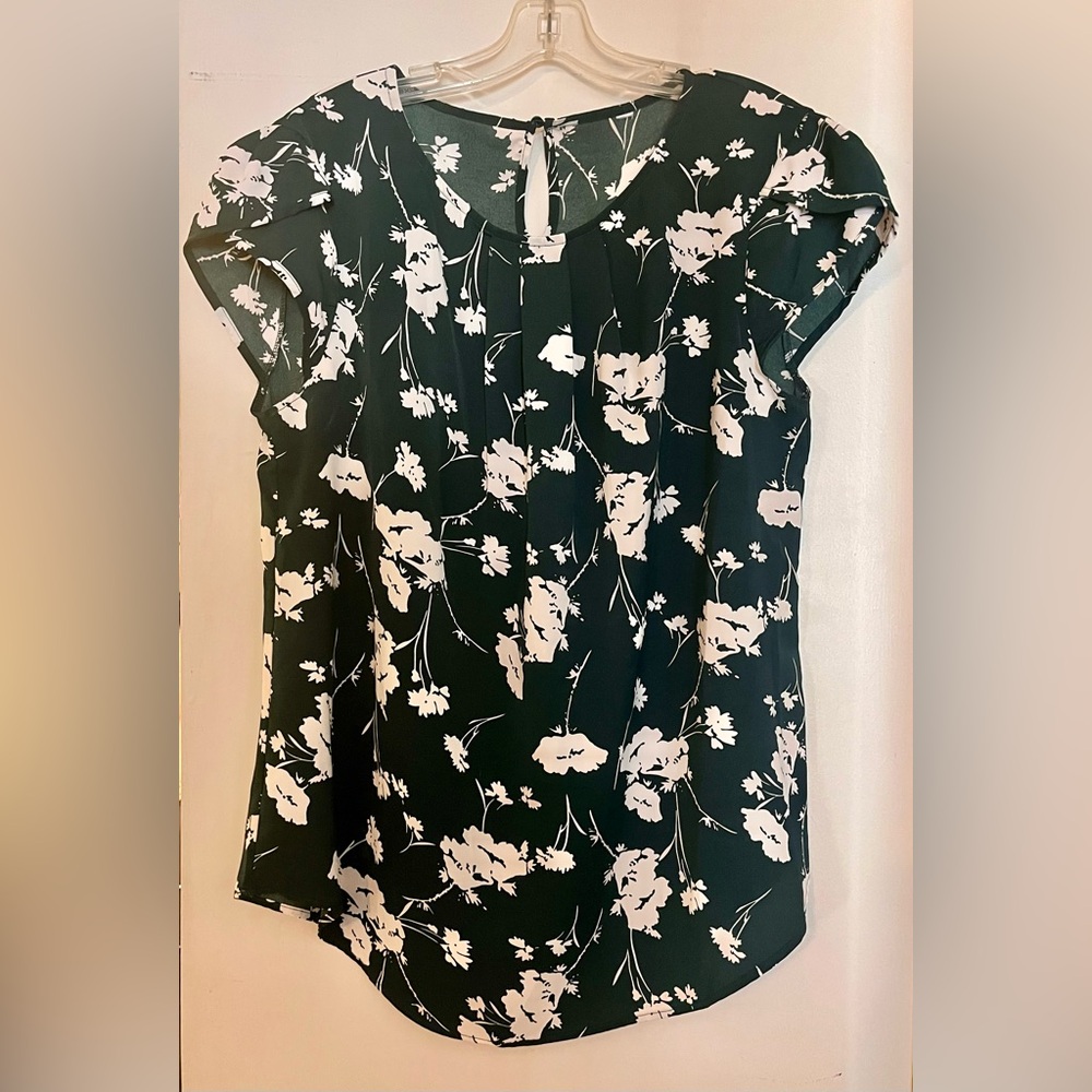 Floral Print Forest Green Women's Top Cap Sleeves